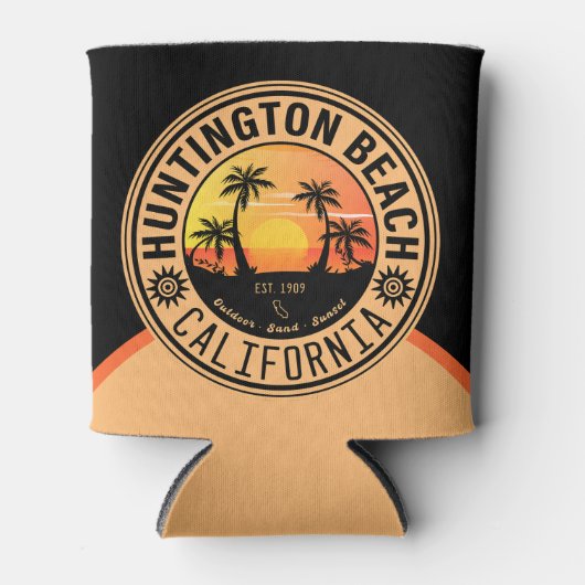 ハンティントンビーチカリフォルニアレトロサンセット60s 缶クーラー (正面)