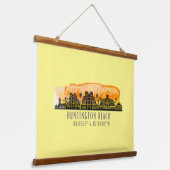 ハンティントンビーチシティシルエット 吊り下げ型タペストリー (傾斜あり)