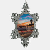 ハンティントンビーチピアアットサンセット スノーフレークピューターオーナメント (左)