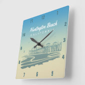 ハンティントンビーチピア | HB，カリフォルニア スクエア壁時計 (傾斜)