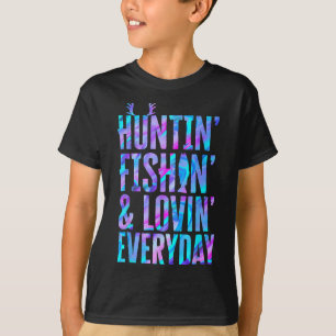 ハンティンフィッシュインアンドロヴィンデイリー狩り魚釣り Tシャツ