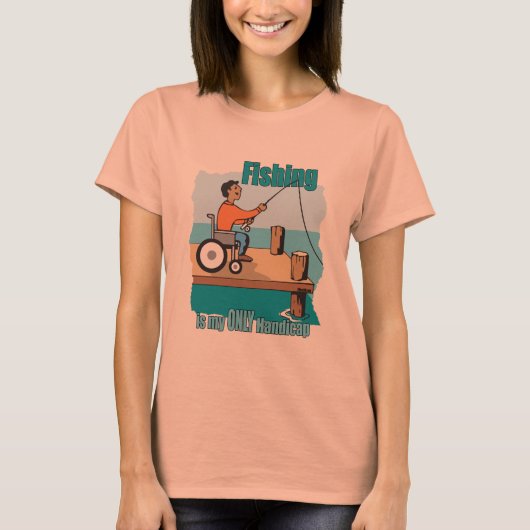 ハンディキャップ車いす魚釣り Tシャツ (正面)
