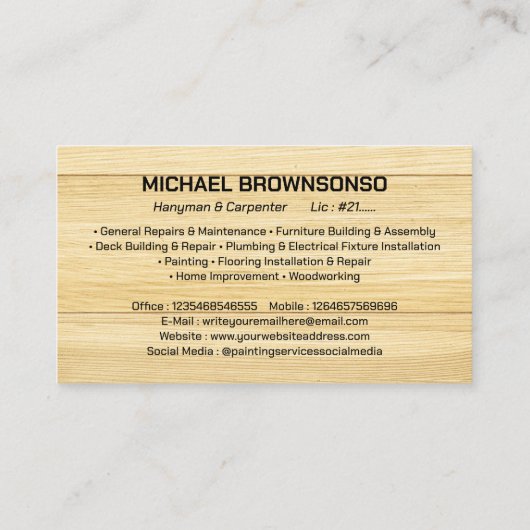 ハンディマンカーペンターベニヤ建築 名刺 (裏面)