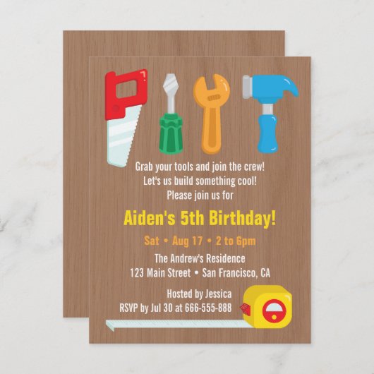 ハンディマンツールボーイズバースデーパーティ招待状 招待状 (正面/裏面)