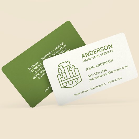 ハンディマンホーム修理ビジネスオリーブグリーンカスタム 名刺