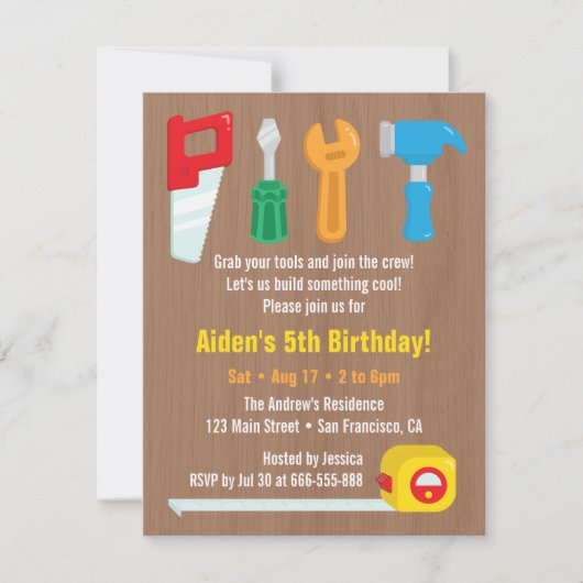 ハンディマン ツール ボーイズ 誕生日パーティー インビテーション (正面)