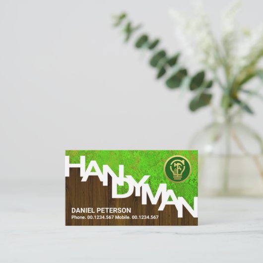 ハンディーマンサイネージオン木材フェンスグリーンガーデン 名刺 (スタンド正面)