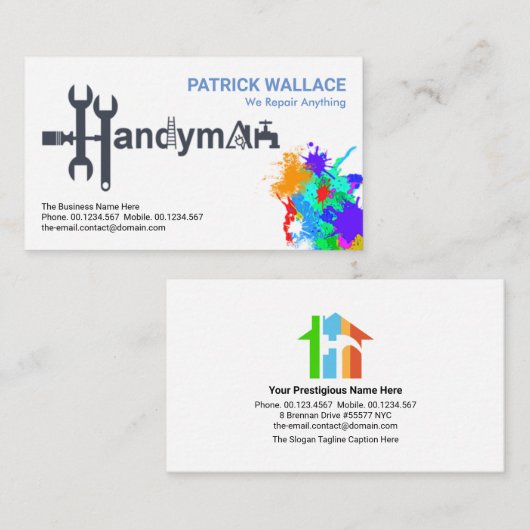 ハンディーマンツールモチーフ絵を描（ばちゃばちゃ）跳ねる 名刺 (正面/裏面)