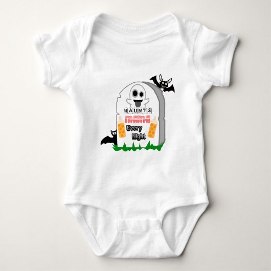 ハントおもしろいママ毎晩かわいいこうもり&ボトル ベビーボディスーツ (正面)