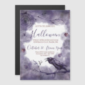 ハントリービューティフルパープルレイヴンハローウィンパーティ マグネット招待状 (正面/裏面)