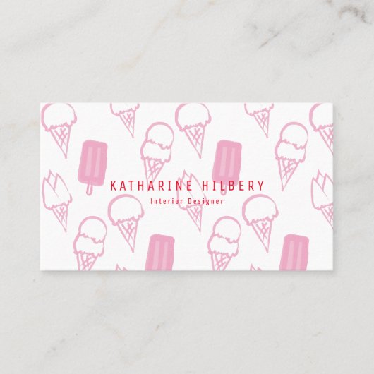 ハンドアイス絵を描クリームパターンピンクの名刺 名刺 (正面)