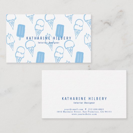 ハンドアイス絵を描クリームパターン青の名刺 名刺 (正面/裏面)