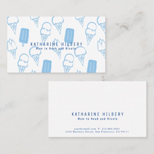 ハンドアイス絵を描クリームパターン青ママ 名刺 (正面/裏面)
