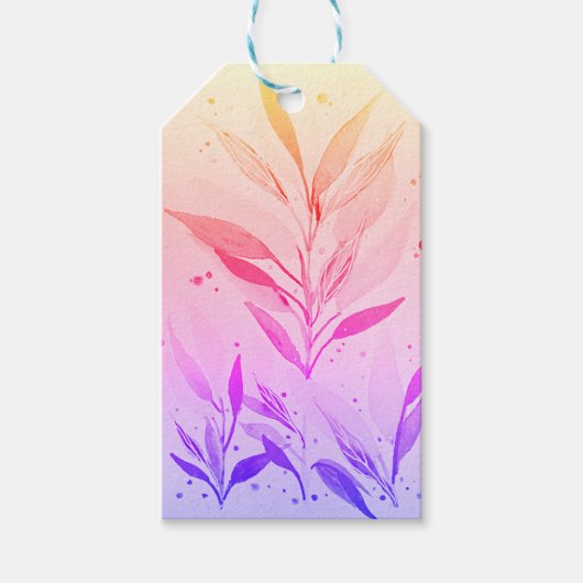 ハンドア絵を描プリコットパープル花模様-離れギフト品 ギフトタグ (正面)