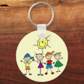 ハンドインハンドスティック図フィギュア子供Tシャツとギフト キーホルダー (正面)