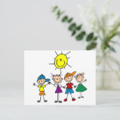 ハンドインハンドスティック図フィギュア子供Tシャツとギフト ポストカード (スタンド正面)