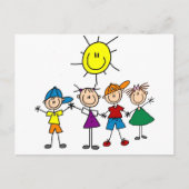 ハンドインハンドスティック図フィギュア子供Tシャツとギフト ポストカード (正面)