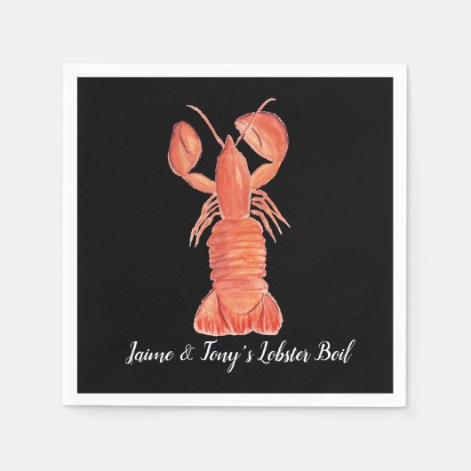 ハンドウォーターカラーシーフードロブスター スタンダードカクテルナプキン (正面)