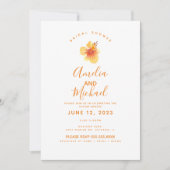 ハンドウォーターカラーハイビスカスオレンジブライダルシャワー 招待状 (正面)