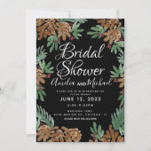 ハンドウォーターカラーピネコーンブラックブライダルシャワー 招待状 (正面)