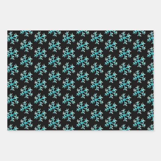 ハンドウォーターカラーブルースノーフレークスクリスマス ラッピングペーパーシート (正面)