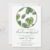 ハンドウォーターカラーモンステラとアダンソニリーフブライダル 招待状 (正面)