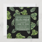 ハンドウォーターカラーモンステラアダンソニリーフブライダル 招待状 (正面)