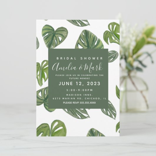 ハンドウォーターカラーモンステラアダンソニリーフブライダル 招待状 (スタンド正面)