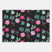 ハンドウォーター色の雪の結晶クリスマス白黒 ラッピングペーパーシート (正面)