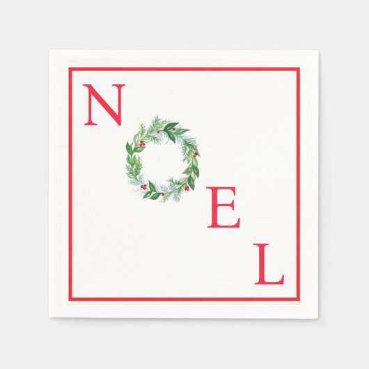ハンドウォー絵を描ターカラーホリデーリースNOEL スタンダードカクテルナプキン (正面)