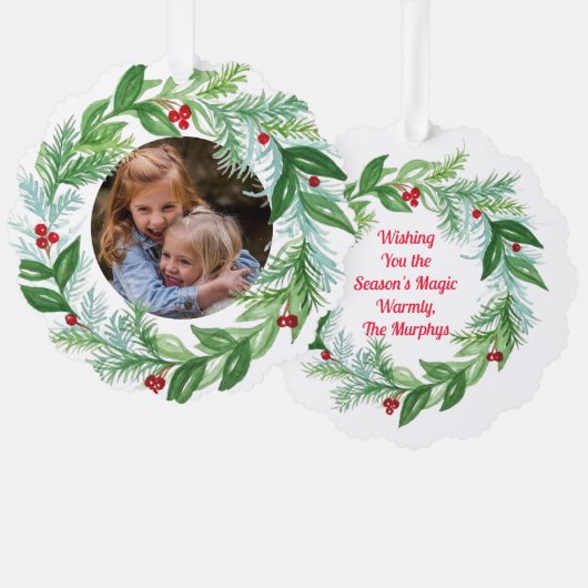 ハンドウォー絵を描トカラークリスマスホリデーリース オーナメントカード (正面/裏面)