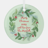 ハンドウォー絵を描トカラークリスマスホリデーリース ガラスオーナメント (正面)