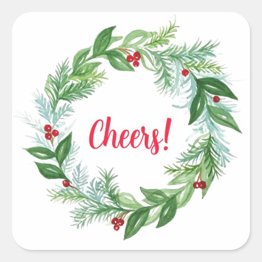 ハンドウォー絵を描トカラークリスマスホリデーリース スクエアシール (正面)