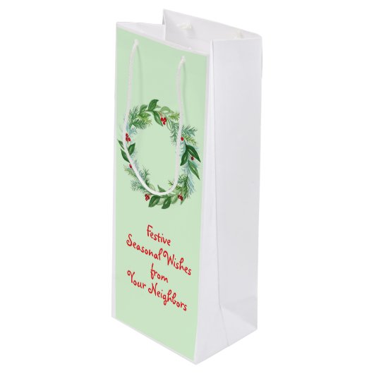 ハンドウォー絵を描トカラークリスマスホリデーリース ワインギフトバッグ (正面アングル)