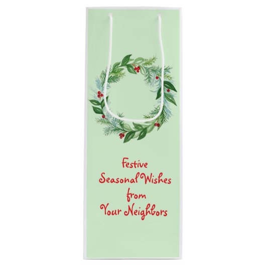 ハンドウォー絵を描トカラークリスマスホリデーリース ワインギフトバッグ (正面)