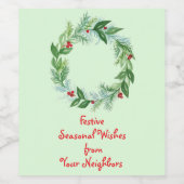 ハンドウォー絵を描トカラークリスマスホリデーリース ワインラベル (シングルラベル)