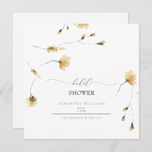 ハンドエ絵を描ロピーニーブライダルシャワースクエア 招待状 (正面/裏面)