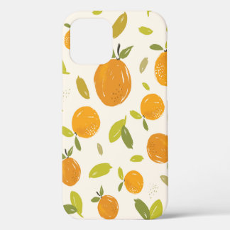 ハンドオ絵を描レンジフルーツシームレスパターンデザイン iPhone 12ケース