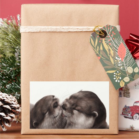 ハンドオ絵を描ータ – テンダーモーメント野生動物アート 長方形シール (クリスマス)