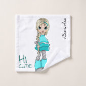 ハンドカ絵を描ートゥーンスタイルガール バスタオルセット (ウォッシュタオル)