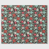 ハンドクリ絵を描ススマスポインセチア赤白アクア ラッピングペーパー (フラット)