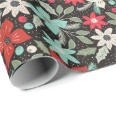 ハンドクリ絵を描ススマスポインセチア赤白アクア ラッピングペーパー (ロールコーナー)