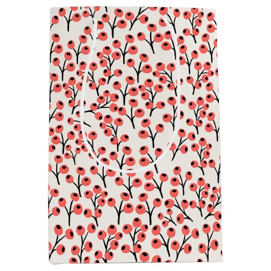 ハンドクリ絵を描スマスの枝の果実の赤い白 ミディアムペーパーバッグ (正面)