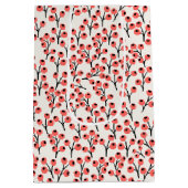 ハンドクリ絵を描スマスの枝の果実の赤い白 ミディアムペーパーバッグ (裏面)