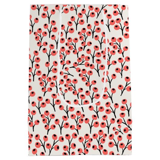 ハンドクリ絵を描スマスの枝の果実の赤い白 ミディアムペーパーバッグ (裏面)