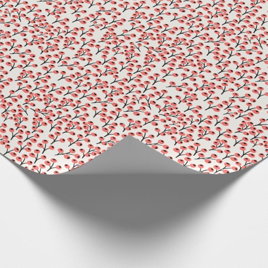 ハンドクリ絵を描スマスの枝の果実の赤い白 ラッピングペーパー (角)