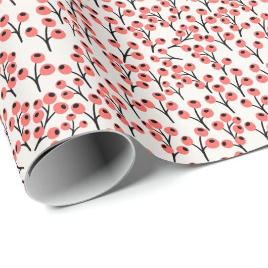 ハンドクリ絵を描スマスの枝の果実の赤い白 ラッピングペーパー (ロールコーナー)