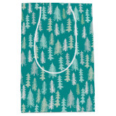 ハンドク絵を描リスマスツリーズアクアホワイトブルーティール（緑がかった色） ミディアムペーパーバッグ (正面)