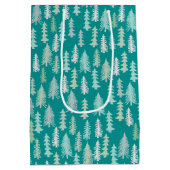 ハンドク絵を描リスマスツリーズアクアホワイトブルーティール（緑がかった色） ミディアムペーパーバッグ (裏面)