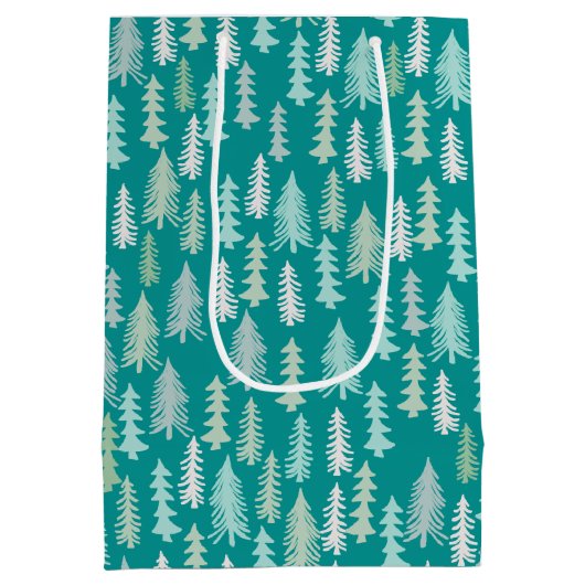 ハンドク絵を描リスマスツリーズアクアホワイトブルーティール（緑がかった色） ミディアムペーパーバッグ (裏面)